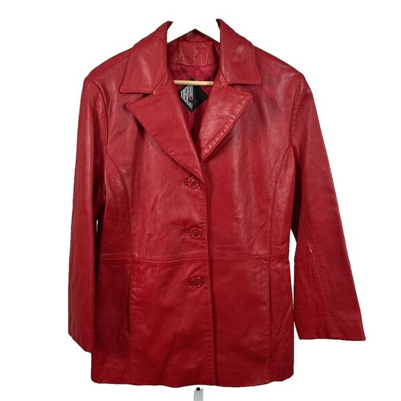 Tibor Red Leather Jacket Coat Vintage 90s Y2k Womens Medium Gorpcore USA‎ Lined - Picture 1 of 7